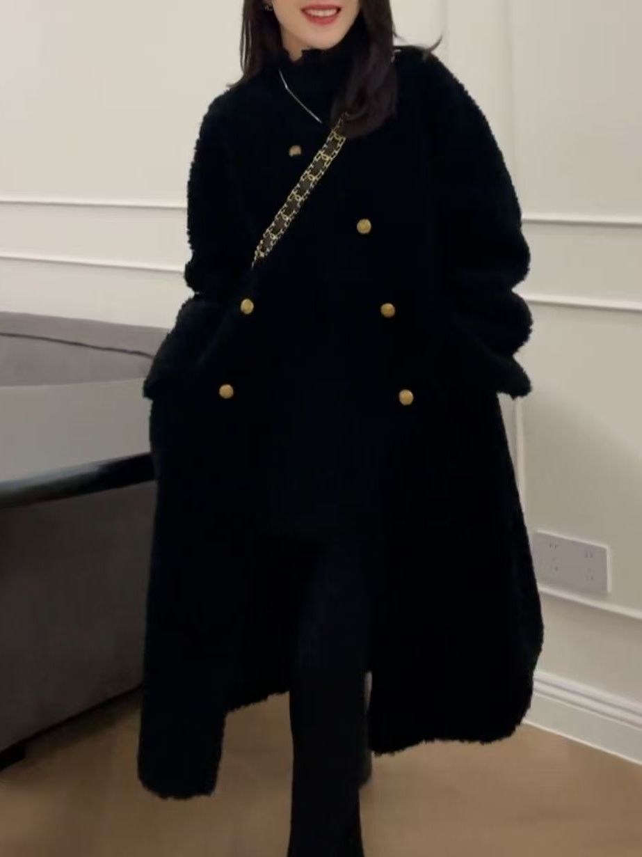 Wool Coat Peacoat - plus Size Mid-Length Lamb Fur Jacket
