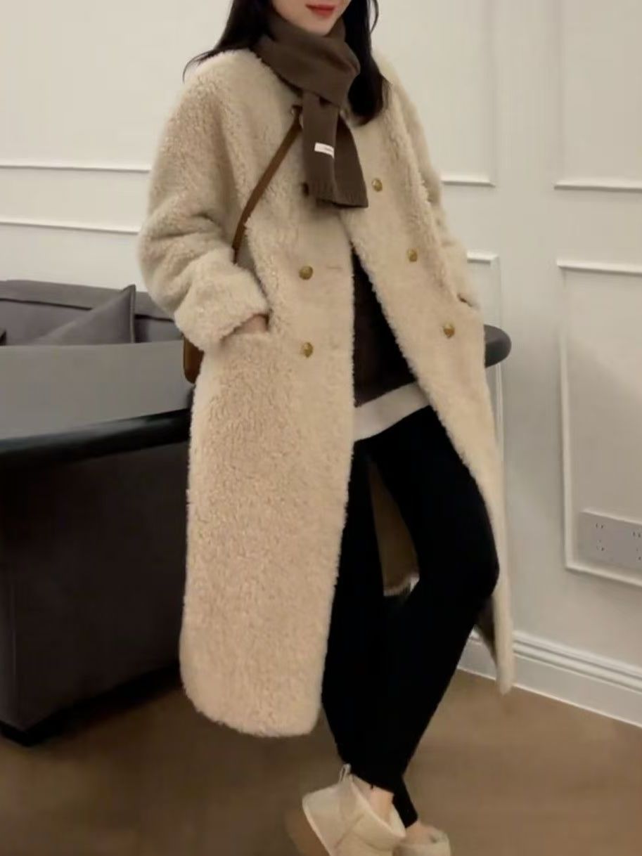 plus Size Mid-Length Lamb Fur  - огляд і ціна Wool Coat Peacoat