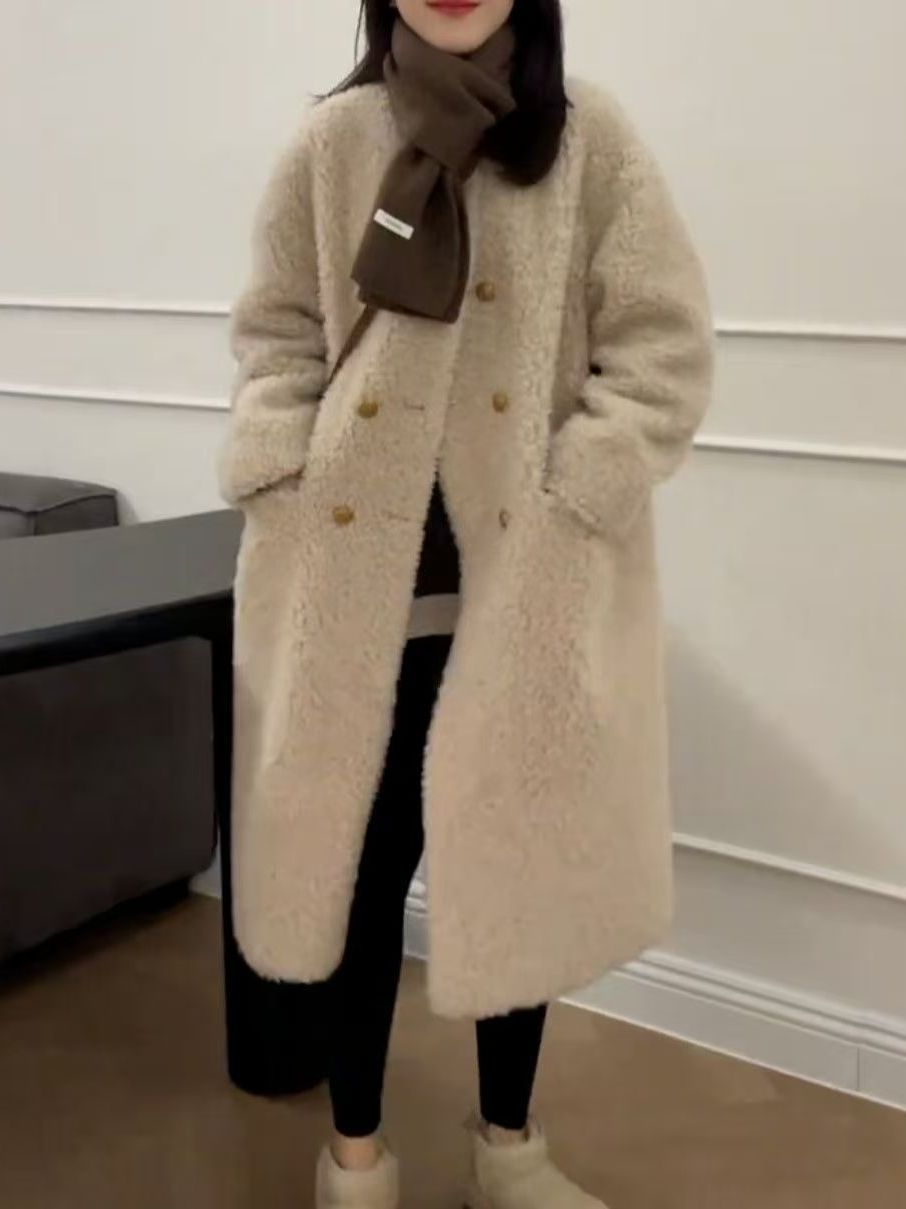 plus Size Mid-Length Lamb Fur  - огляд і ціна Wool Coat Peacoat