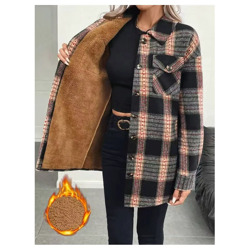 Autumn Winter Women's Fashion  - огляд і ціна Flannel Shirt Lined